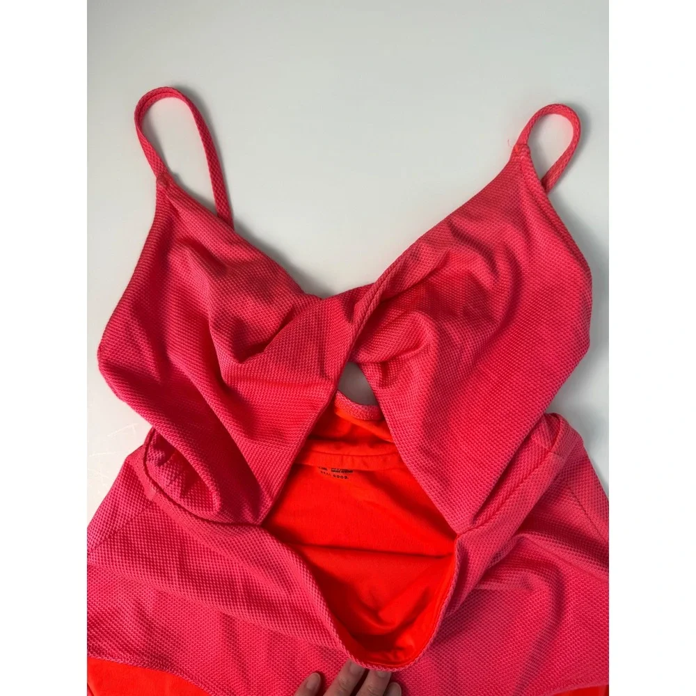 Aerie Pink Textured Cutout One Piece Swimsuit XL Long READ DESCRIPTION